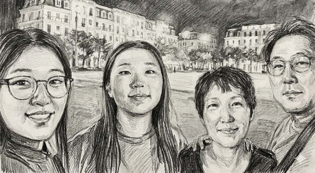 마지막밤호텔앞네사람