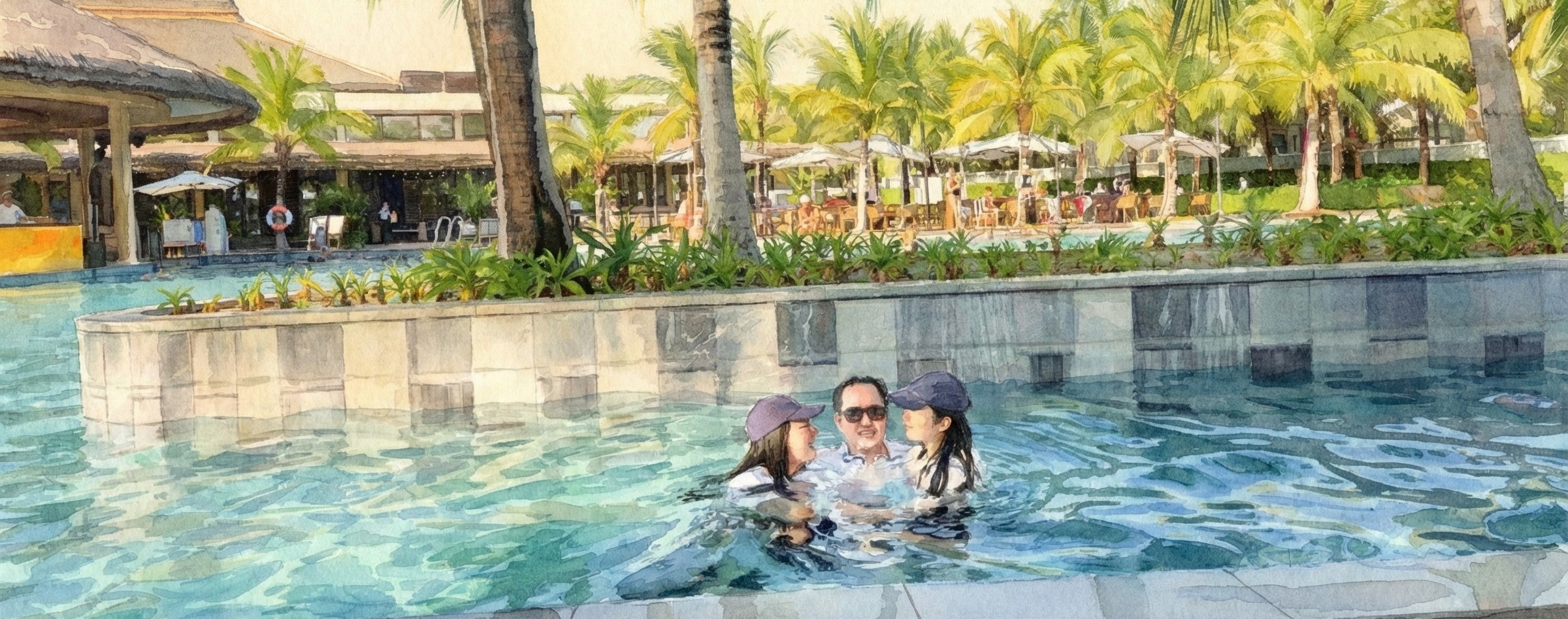 아빠와두딸_수채화